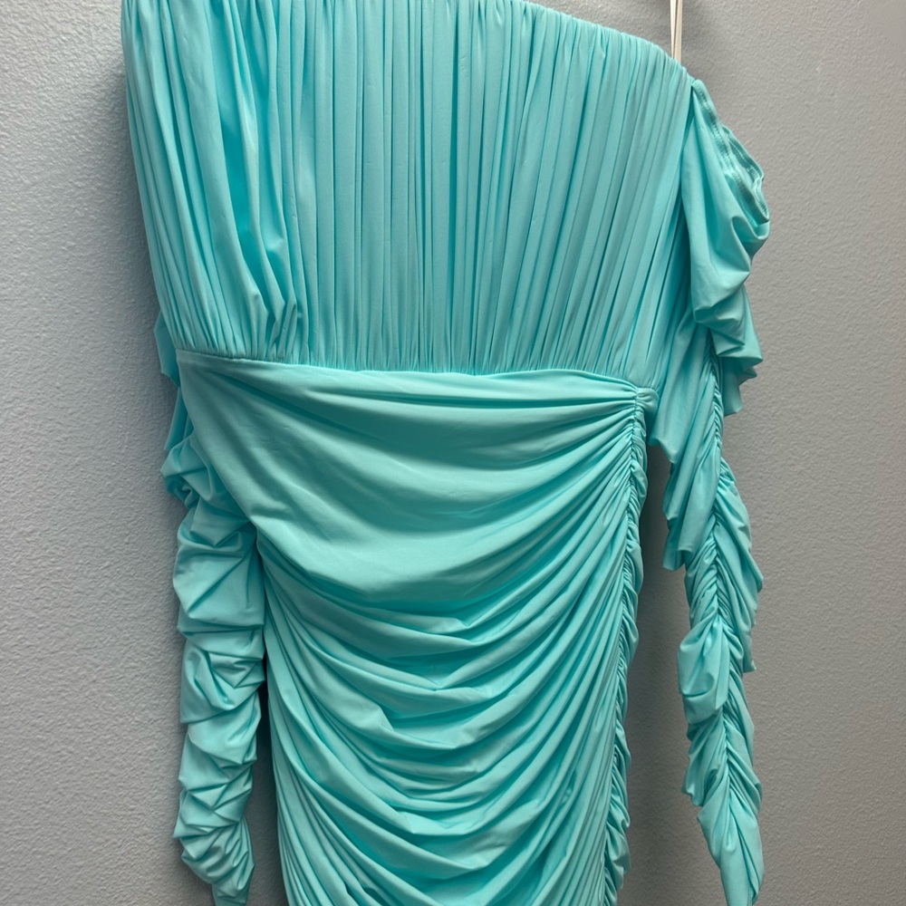 Alex Perry Blue Asymmetrical Ruched Bodycon Dress - Picture 4 of 5